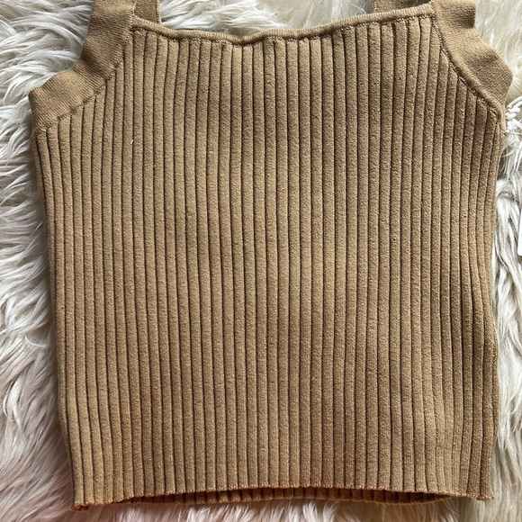 GOOD AMERICAN Ribbed butter pecan tan crop tank top women’s XL / 4 NWT new - Picture 2 of 4